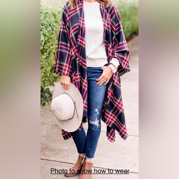🧣 Women’s Boho Open Front Poncho Knitted Plaid Shaw Wrap Cape Tassel Sweater 🧣 - Picture 1 of 5